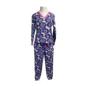 Anorak Pajama Set Womens Small Blue Pink New Sunflower Floral Print Loungewear